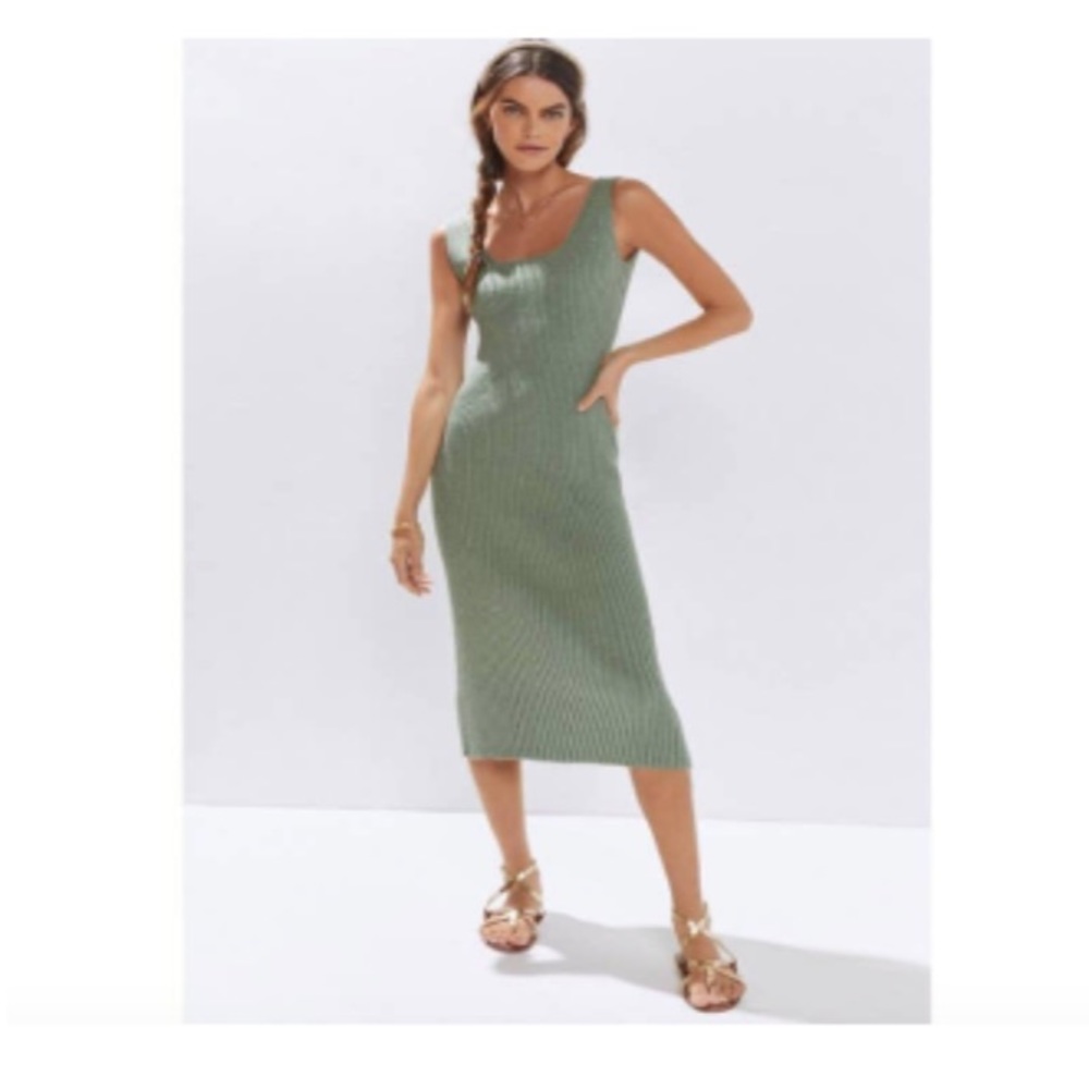 Anthropologie Sea Green Form Fitting Cut-Out Back Midi Dress